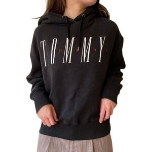 Tommy Jeans Logo Hoodie Black Graphic Sweatshirt Womens Size Medium